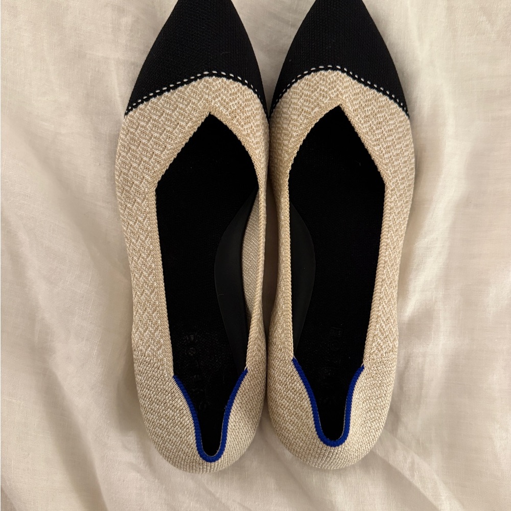 Rothy’s Women’s 10.5 Black and Cream Women's Cap Toe Flats